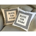 Greek Key Design Bless Our Home Cotton Canvas Pillow - With Pillow Insert 